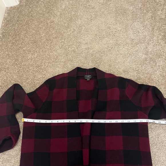 Talbots Pure Merino Wool Red Black Plaid Check Cardigan Sweater Petite Large - Picture 3 of 7